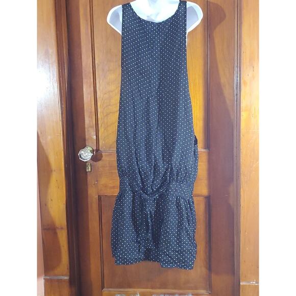Vtg Steena Lagenlook M Black White Polka Dot Oversized Arm Opening Pockets Dress - Picture 7 of 10
